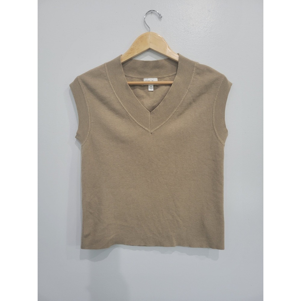 The Drop Women Tan‎ V-Neck Knit Sweater Vest XXS Sleeveless Pullover Top